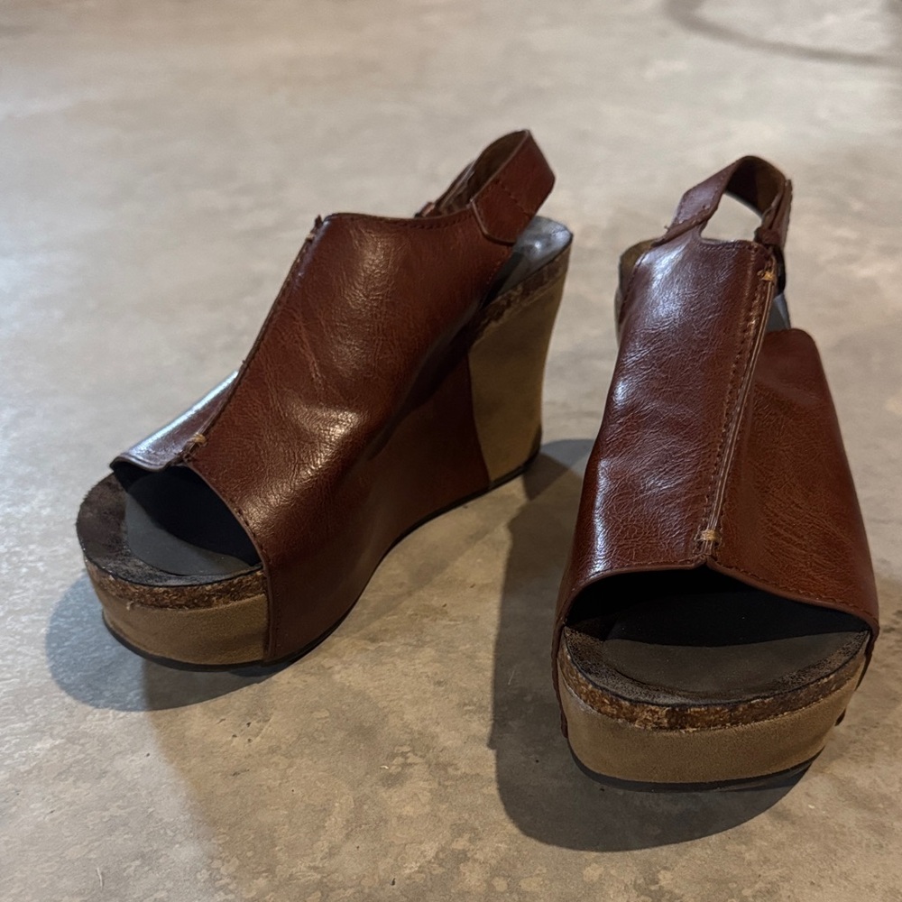 Brown Leather Wedge Sandals